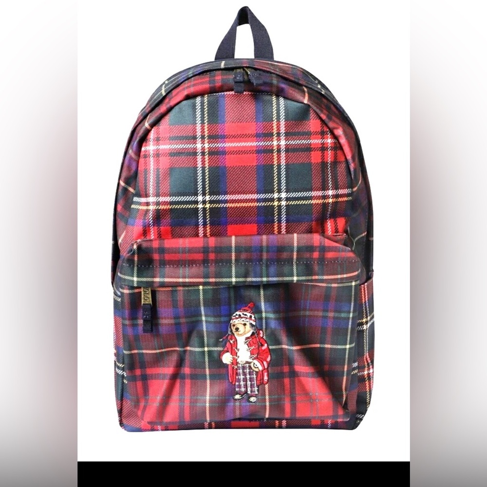 Polo Ralph Lauren Red Plaid Backpack with Bear new